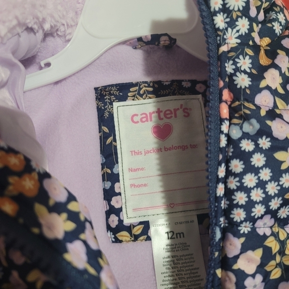 NWT Carters Blue Navy Floral Baby Jacket Size 12 Months - Picture 2 of 4